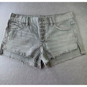Free People Runaway Shorts Size 24 Gray Button Fly Distressed Cutoffs Denim
